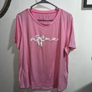 SHEIN Pink Short Sleeve Tee with Bow Accent 0XL curve